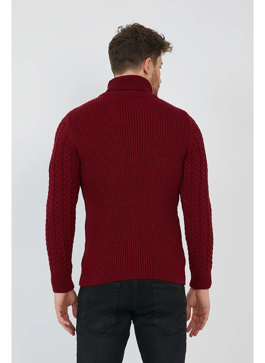 Cool Tarz Cool Style Claret Red Men's Knitted Patterned Turtleneck Knitwear SWEATER-TRZ8146R03S