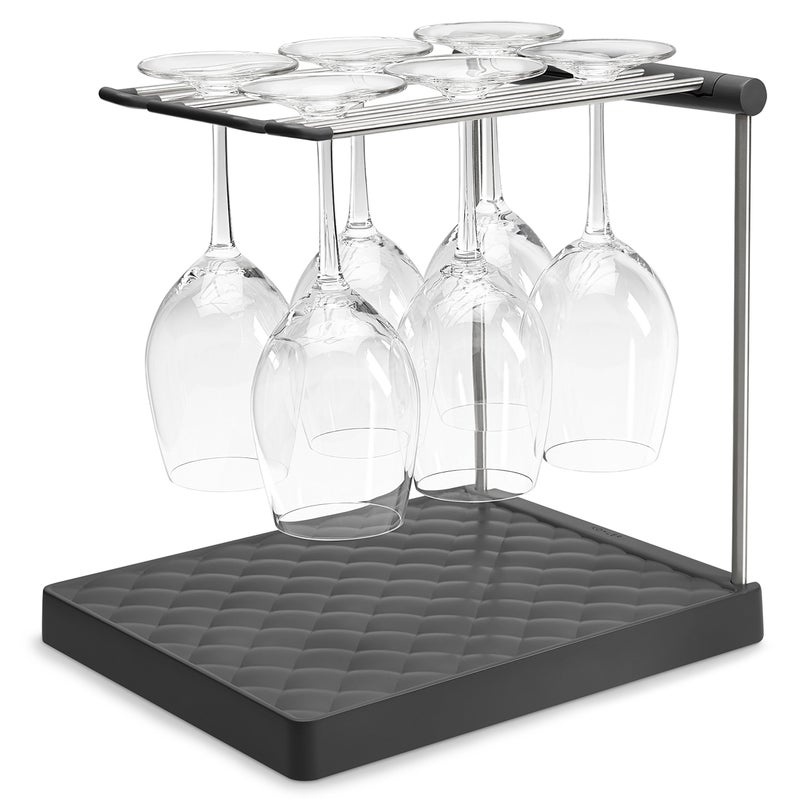 KOHLER K-8628-CHR Wine Glass Drying Rack, Wine Glasses Rack Organizer, Folding Drying Rack for 6 Wine Glasses, Charcoal - Image 1