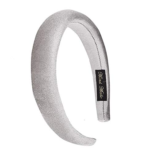 FXQHAN Padded Headbands Velvet Headband Puffy Sponge Thick Headbands Vintage Wide Headband for Women (Grey) - Image 1