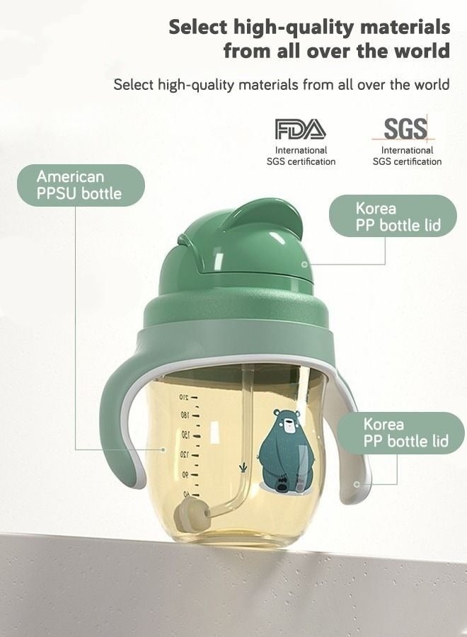 SUPERMAMA PPSU Baby Sippy Cup Boys and Girls Toddler Straw Cups Kids Water Bottle Spill Proof for School Outdoor Or Indoor BPA Free Easy To Hold Green 260ml - Image 4