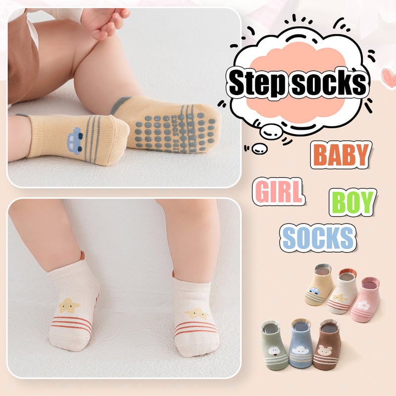 HANNEA® 6 Pairs Cartoon Socks for Toddlers Aged 1-3 Anti-skid Floor Sock Walking Sock Breathable Cotton Socks for Toddlders All Season Socks Birthday Gift for Toddlers Boys Girls - Image 5