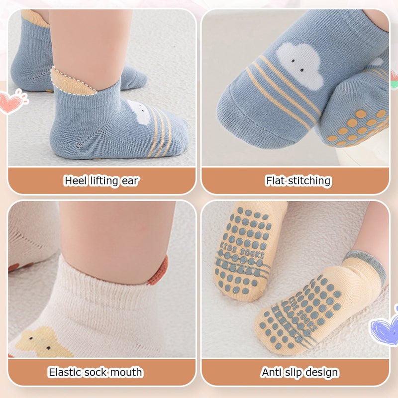 HANNEA® 6 Pairs Cartoon Socks for Toddlers Aged 1-3 Anti-skid Floor Sock Walking Sock Breathable Cotton Socks for Toddlders All Season Socks Birthday Gift for Toddlers Boys Girls - Image 4