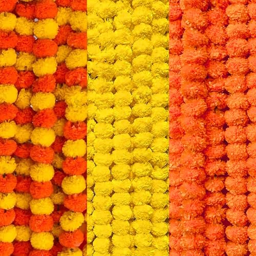 DRYPHON Artificial Marigold Garlands, Diwali & Pooja Room Decorations - Ganpati Pack of 15 (5 Yellow, 5 Orange, 5 Multi) - Image 1