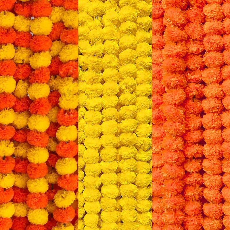 DRYPHON Artificial Marigold Garlands, Diwali & Pooja Room Decorations - Ganpati Pack of 15 (5 Yellow, 5 Orange, 5 Multi) - Image 4
