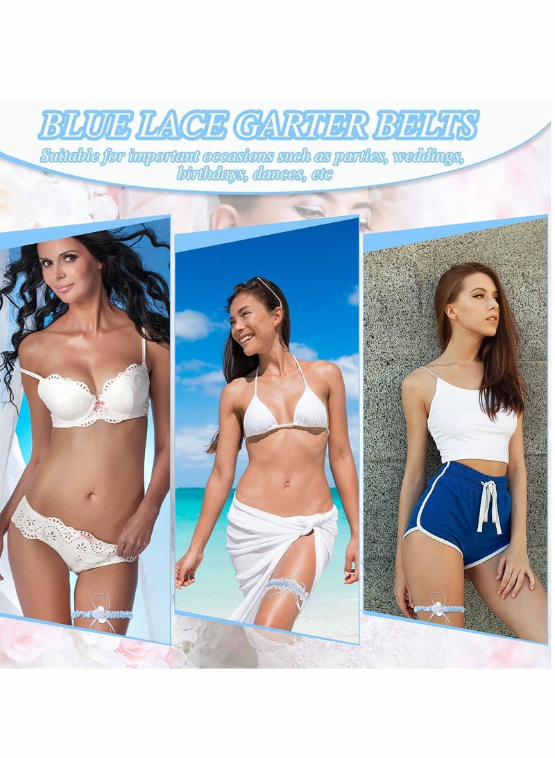 Excefore Blue Bridal Garter, 2Pcs Lace Garter Belts, Lace Wedding Garters with Flower - Image 5