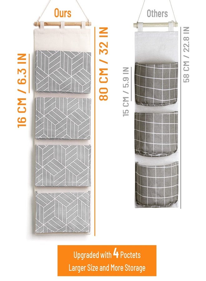 Crowned 2 Pack Door Wall Hanging Storage Bags - 4 Large Pockets Linen Cotton Multifunctional Storage Bags for Living Room, Closet, Bedroom, Bathroom, Files, Magazines, Hooks Grey - Image 3