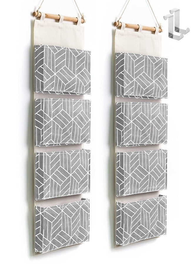 Crowned 2 Pack Door Wall Hanging Storage Bags - 4 Large Pockets Linen Cotton Multifunctional Storage Bags for Living Room, Closet, Bedroom, Bathroom, Files, Magazines, Hooks Grey - Image 1