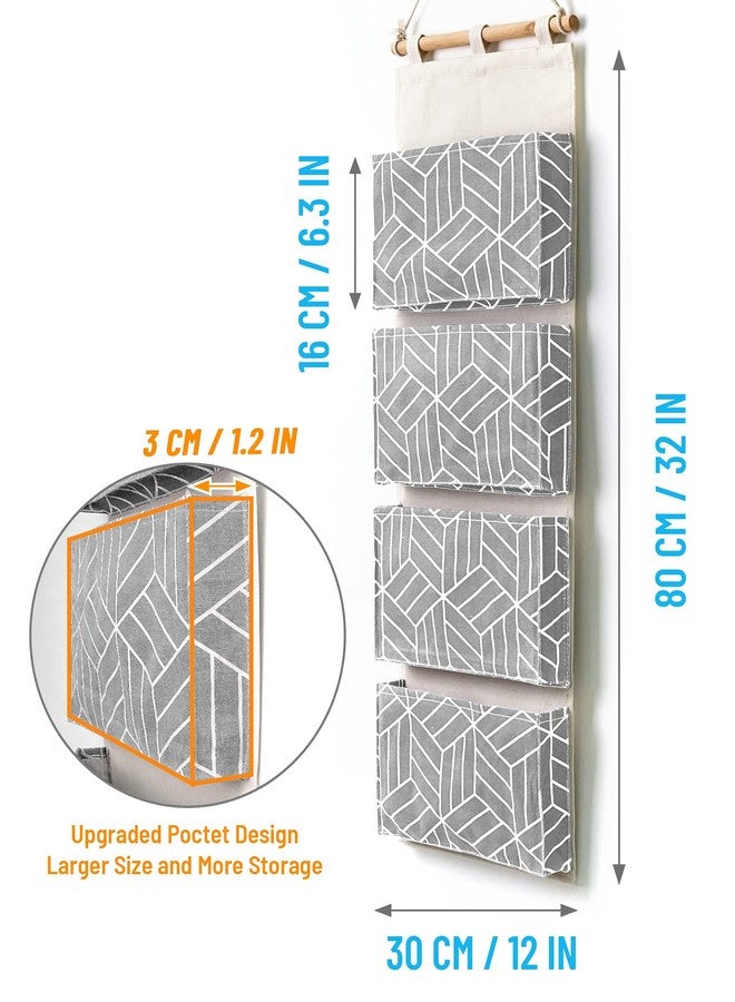 Crowned 2 Pack Door Wall Hanging Storage Bags - 4 Large Pockets Linen Cotton Multifunctional Storage Bags for Living Room, Closet, Bedroom, Bathroom, Files, Magazines, Hooks Grey - Image 4