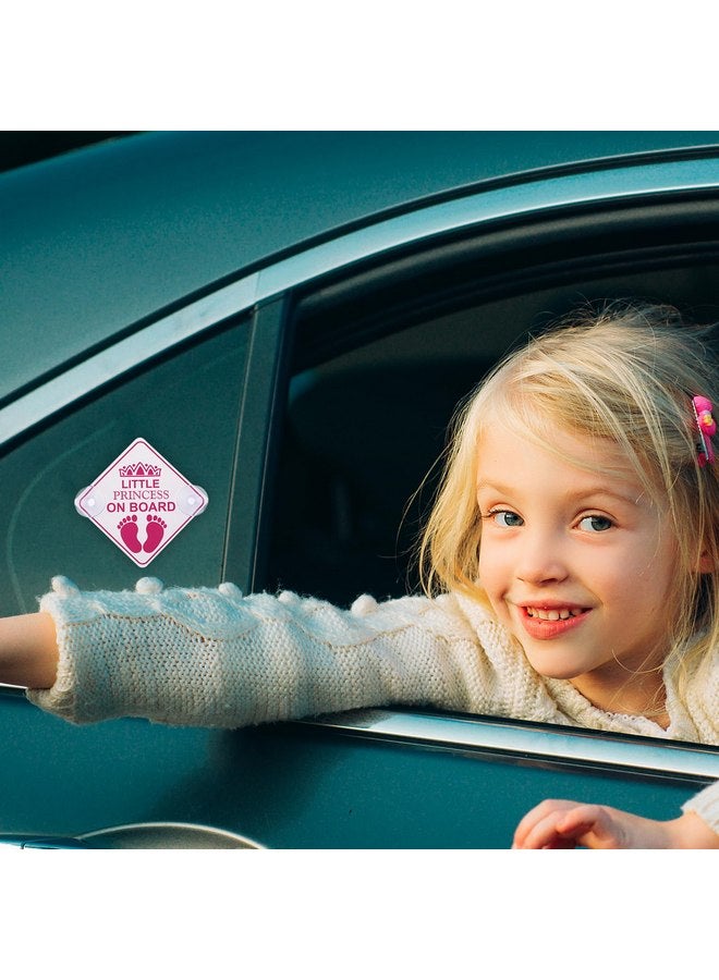 cobee Car Safety Warning Signs Sticker, 2 Pcs 5" x 5” Little Princess on Board Car Bumper Stickers Removable Waterproof Car Decals Accessories with Double Suction Cups for Vehicles & Windows(Pink) - Image 3