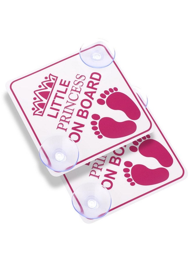 cobee Car Safety Warning Signs Sticker, 2 Pcs 5" x 5” Little Princess on Board Car Bumper Stickers Removable Waterproof Car Decals Accessories with Double Suction Cups for Vehicles & Windows(Pink) - Image 1