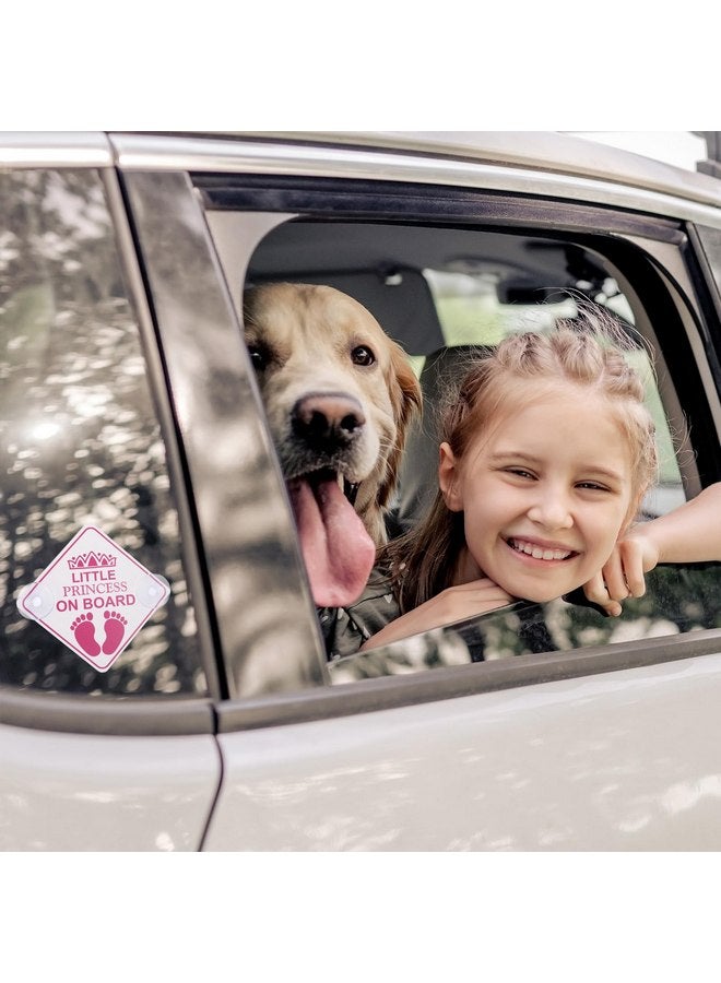 cobee Car Safety Warning Signs Sticker, 2 Pcs 5" x 5” Little Princess on Board Car Bumper Stickers Removable Waterproof Car Decals Accessories with Double Suction Cups for Vehicles & Windows(Pink) - Image 2