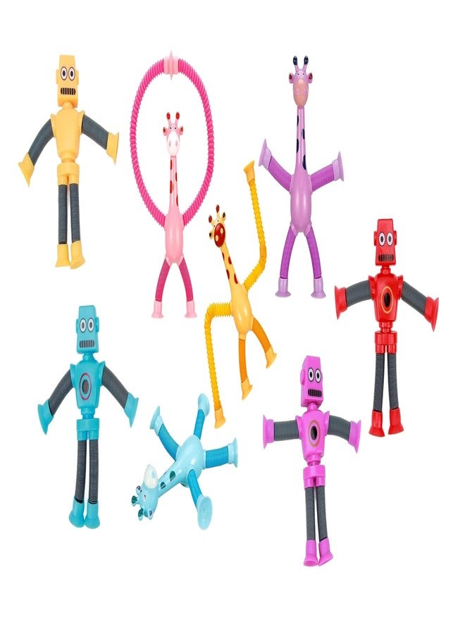 Globular Space Robot Men with Giraffe Cute Cartoon Bendable Telescopic Pop Pipe Fidget Tube Toy, Shape-Ever Changing Tube Sensory Toys for Girls Boys - Multicolor (4+4) - Image 1