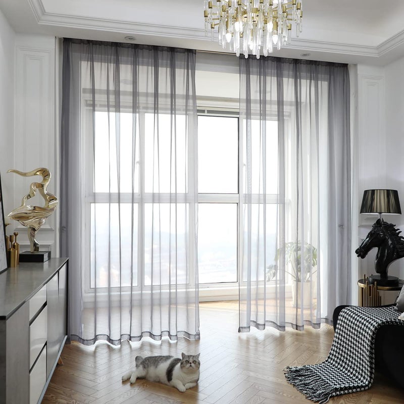 PHILEASY Window Sheer Dark Gray Curtains 84 Inches Long 2 Panels Sheer Curtains Sheer Curtain Basic Rod Pocket Panel for Bedroom Living Room Yard Kitchen 52 W x 84 L  2 pcs Dark Gray