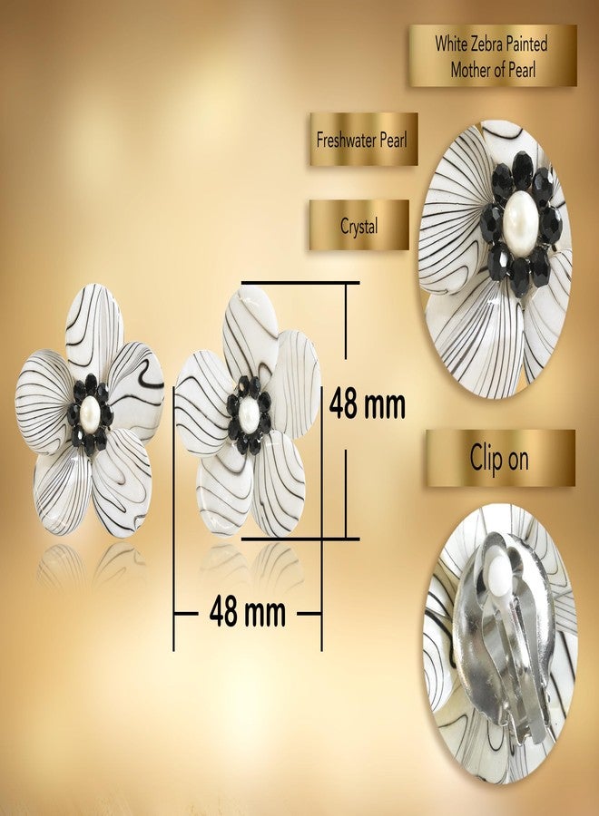 ايرافيدا أقراط مشبك من إيرافيدا بتصميم "سويت ديزي" الأبيض، مصنوعة من عرق اللؤلؤ ولآلئ المياه العذبة المستزرعة، مطلية بنقشة حمار وحشي | أقراط حمار وحشي للنساء - Image 3