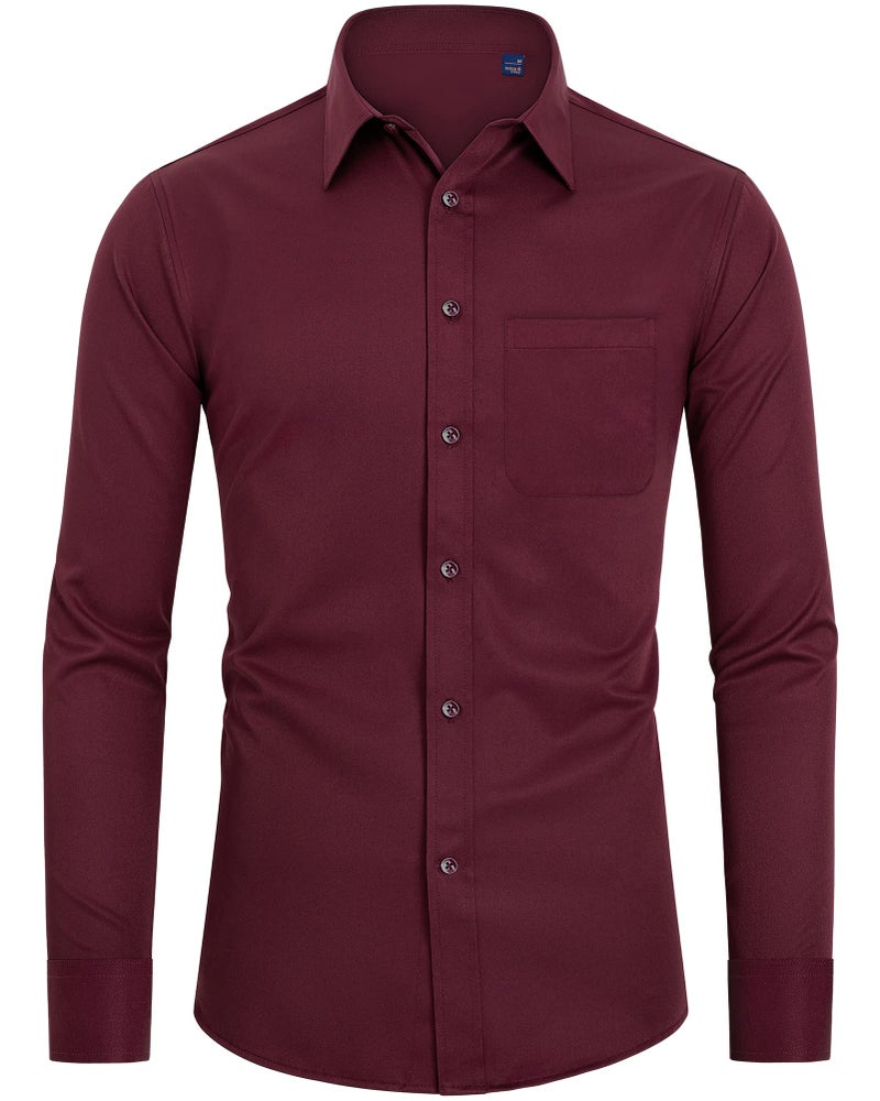 DEMEANOR Mens Dress Shirts Long Sleeve Dress Shirts for Men Slim Fit Button Down Shirts Big and Tall Button Up Shirts Burgundy Red - Image 1
