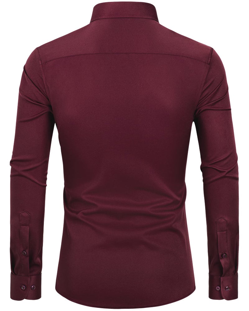 DEMEANOR Mens Dress Shirts Long Sleeve Dress Shirts for Men Slim Fit Button Down Shirts Big and Tall Button Up Shirts Burgundy Red - Image 3
