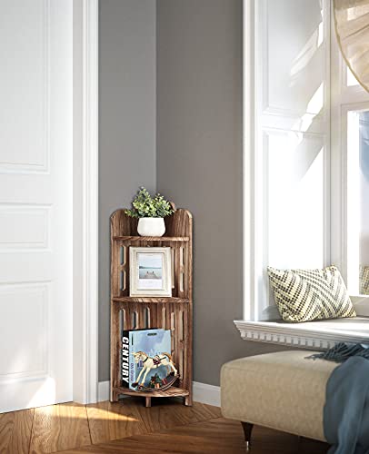 Meangood Bathroom Corner Shelf Stand, 3 Tier Solid Wood Display Shelf for Narrow Space, Shower Corner Shelf, Plant Stand Nightstand, for Living Room, Bedroom, Home Office, Elegant Carbonized Black - Image 5