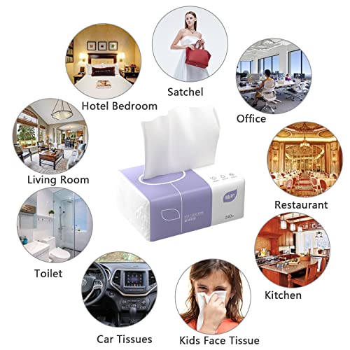 Aturmon Pack of 6, Soft Small Facial Tissue, Toilet Paper, Bag Cover NOT Box, Disposable Facial Napkin, White Facial Paper, Material Wood Pulp Fiber NOT COTTON, 4-Ply, 240 Sheet per Pack - Image 2