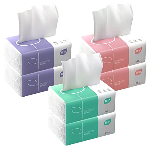 Aturmon Pack of 6, Soft Small Facial Tissue, Toilet Paper, Bag Cover NOT Box, Disposable Facial Napkin, White Facial Paper, Material Wood Pulp Fiber NOT COTTON, 4-Ply, 240 Sheet per Pack - Image 1