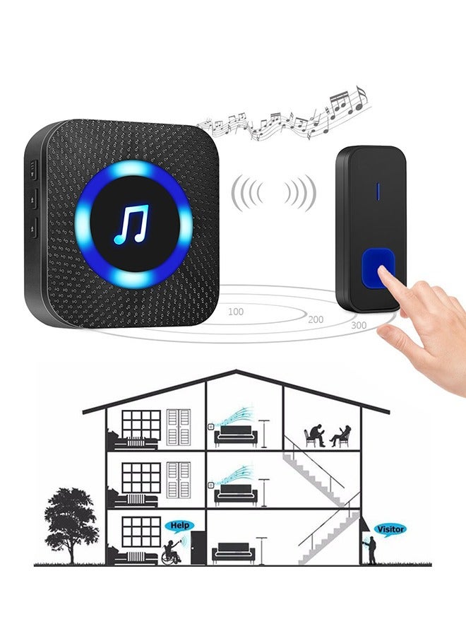Wireless Doorbell with 1 Receivers 1 Buttons, IP55 Waterproof Doorbell, 300M Remote Doorbell, 55 Chimes 5 Volume, Colorful LED Flashing, 110 db Loud Volume for Classroom, Home, Office, Hotel, Apartment  - Image 1