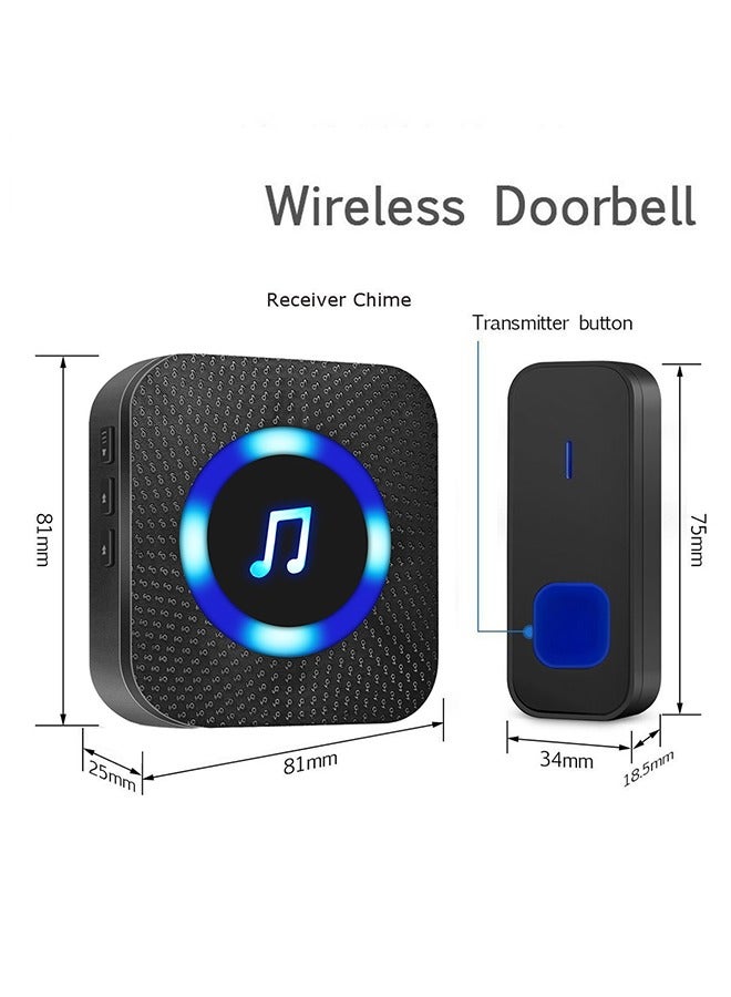 Wireless Doorbell with 1 Receivers 1 Buttons, IP55 Waterproof Doorbell, 300M Remote Doorbell, 55 Chimes 5 Volume, Colorful LED Flashing, 110 db Loud Volume for Classroom, Home, Office, Hotel, Apartment  - Image 2