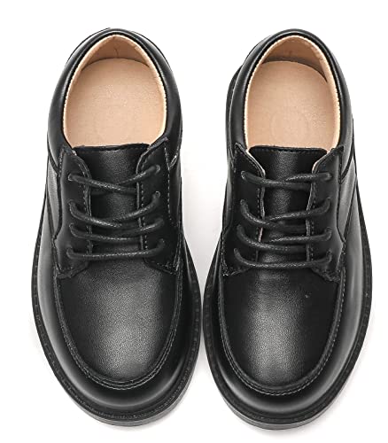 kkdom Boys Girls Classic Lace-Up Comfort Oxfords School Uniform Dress Shoes Loafer Flats (Toddler/Little Kid) Leather Black US Size 4 M Big Kid - Image 4