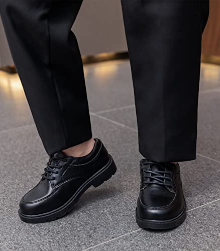 kkdom Boys Girls Classic Lace-Up Comfort Oxfords School Uniform Dress Shoes Loafer Flats (Toddler/Little Kid) Leather Black US Size 4 M Big Kid - Image 3