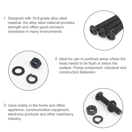 DYWISHKEY 566 Pieces M3 Black Screws, 10.9 Grade Alloy Steel M3x 5/6 /8/10 /12/16 /20mm Button Head Socket Cap Screws Bolts Nuts Washers Assortment Kit - Image 4