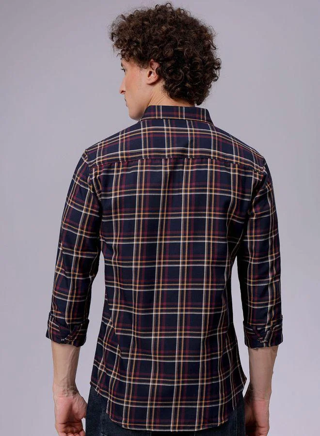The Indian Garage Co Men Slim Fit Checkered Full Sleeves Spread Collar Casual Shirt