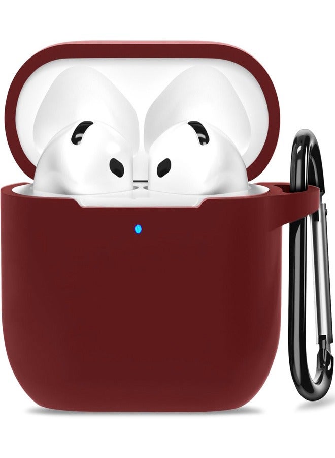 Silicon Case for AirPods 4, AirPods Cover Protective Case with Hook Headphones Silicon Case (LED Visible) (Supports Wireless Charging) for Apple AirPods 4 - Dark Red 