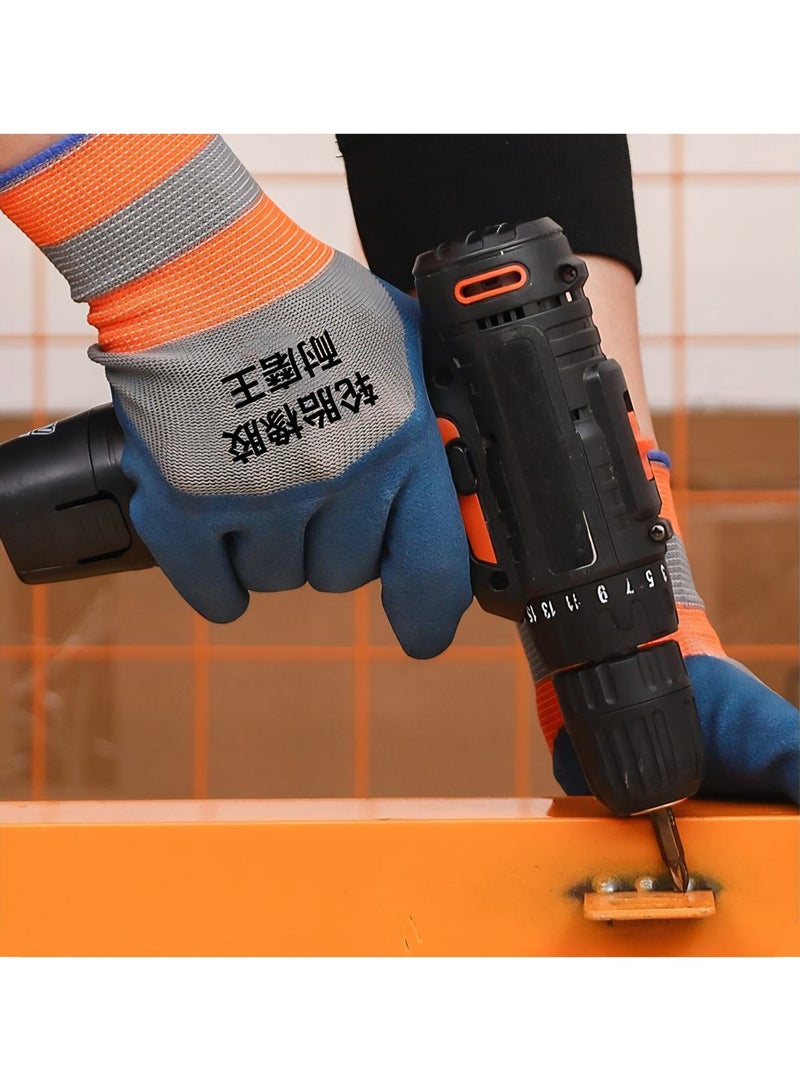 قفازات عمل مطلية بالمطاط - قفازات أمان واقية مقاومة للتآكل والانزلاق - نسيج نايلون محبوك يسمح بالتهوية - قبضة مريحة لأعمال البناء والبستنة والأعمال اليدوية - زوج واحد - Image 3