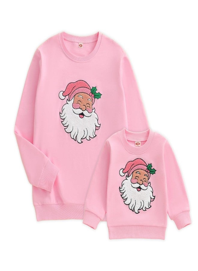 Kutterild Christmas Mommy and Me Outfit Santa Embroidery Long Sleeve Sweatshirt Xmas Mom Son Daughter Matching Outfit (Baby, 18-24 Months, Pink Baby) - Image 1