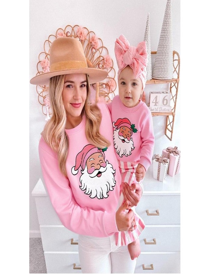 Kutterild Christmas Mommy and Me Outfit Santa Embroidery Long Sleeve Sweatshirt Xmas Mom Son Daughter Matching Outfit (Baby, 18-24 Months, Pink Baby) - Image 2