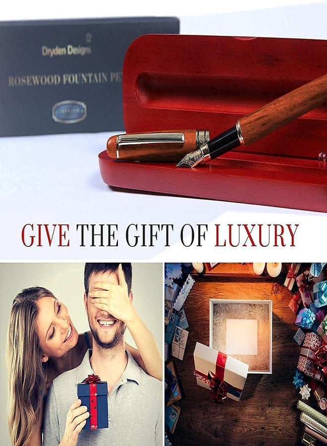 Dryden Designs Luxury Rosewood Fountain Pen with Ink Refill Converter and Gift Case - Smooth & Elegant - Image 3