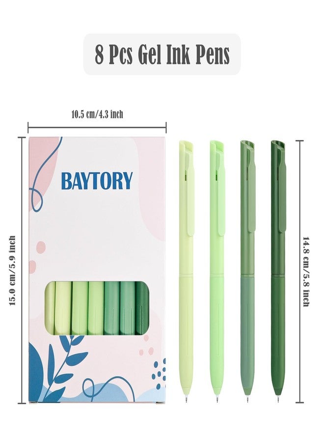 BAYTORY 8Pcs Aesthetic Retractable Gel Pens, Quick Dry Black Ink Pen, 0.5mm Fine Point Smooth Writing Pens, for Journaling Office & School Supplies (Green) - Image 2