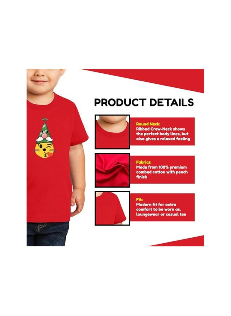PRINTSHOP4ME - Christmas Emoji Kids Red T-Shirt For Boys–Soft Cotton Round Neck Short Sleeve T-Shirt With Smiley Face Emoji–Great For Parties - Image 1