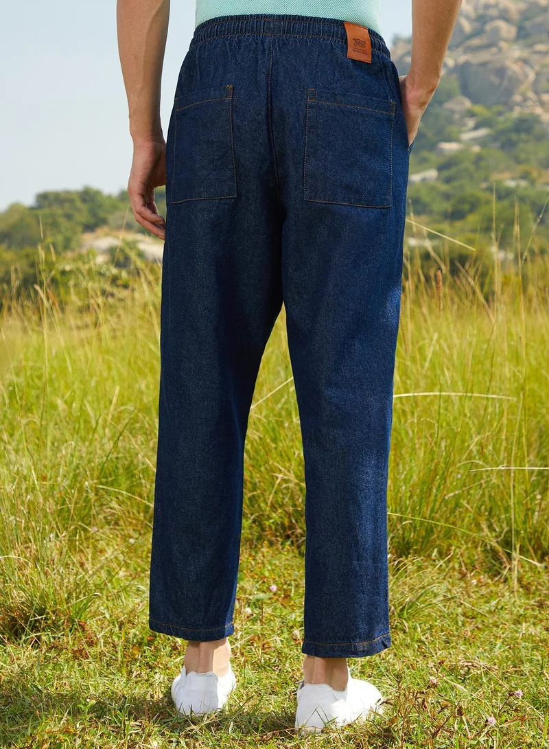 Campus Sutra  Men's Indigo Blue Pleated Denim Jeans for Men | Best Price UAE