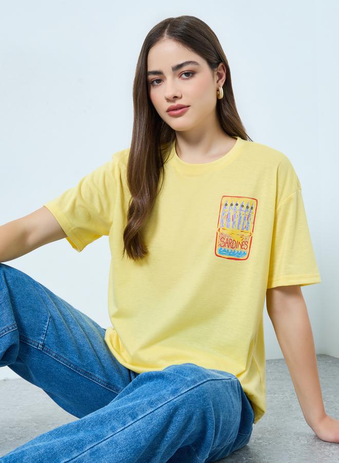 Styli Yellow Graphic Oversized Short Sleeve T-Shirt - Image 1