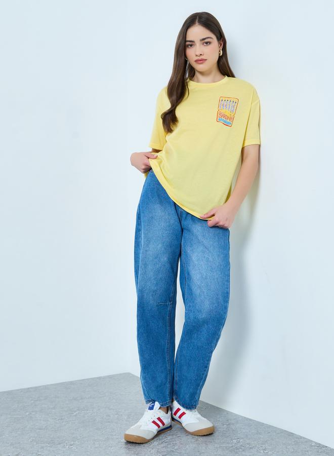 Styli Yellow Graphic Oversized Short Sleeve T-Shirt - Image 2