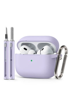 Drop and Fingerprint Resistant Soft Silicone Case for AirPods Pro 2/Pro with Cleaning Kit and Keychain (Purple)