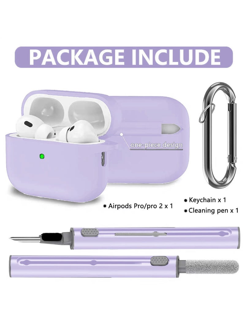 Generic - Drop and Fingerprint Resistant Soft Silicone Case for AirPods Pro 2/Pro with Cleaning Kit and Keychain (Purple) - Image 1