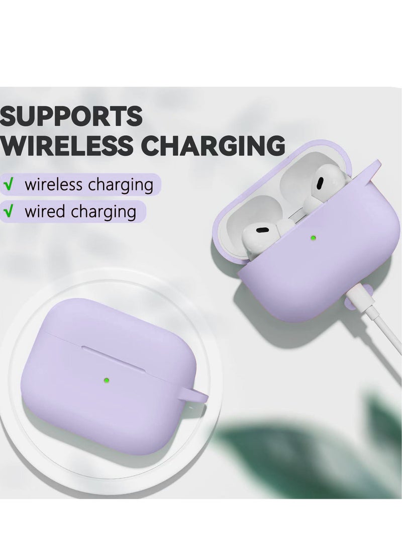 Generic - Drop and Fingerprint Resistant Soft Silicone Case for AirPods Pro 2/Pro with Cleaning Kit and Keychain (Purple) - Image 1