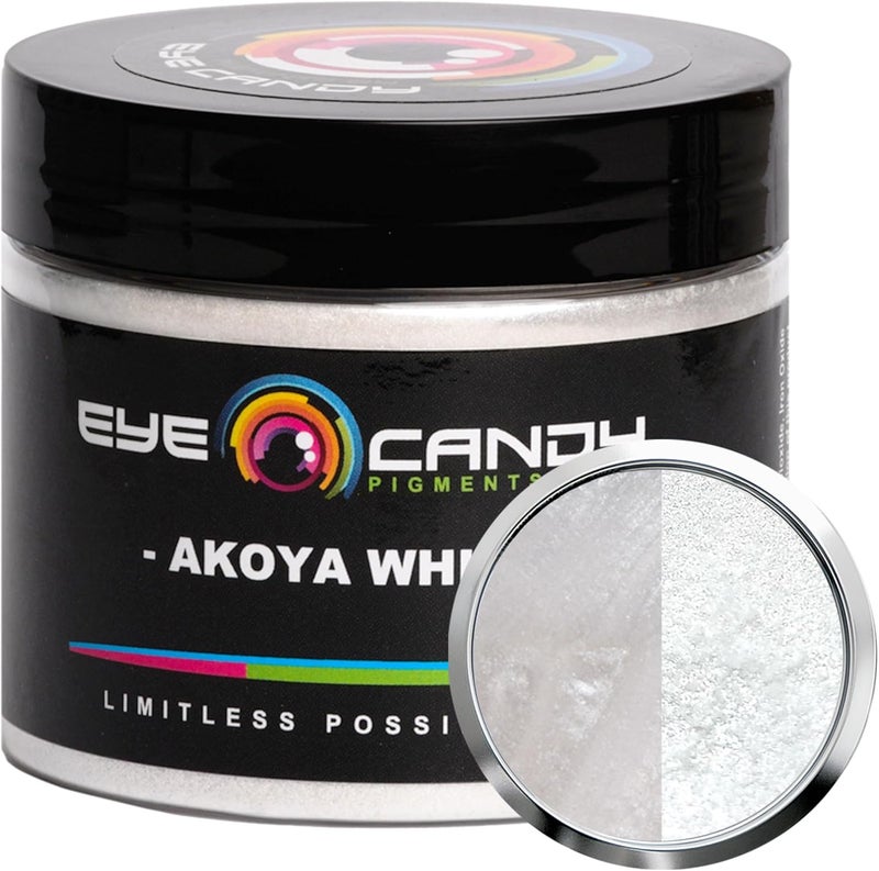 Eye Candy Pigments Premium White Mica Powder - Akoya White (50gr) - for Epoxy, Resin, Soap, Paint, Woodworking, Acrylic Pouring, Bath Bombs, Fishing Lures - DIY Arts and Crafts Additive - Image 1
