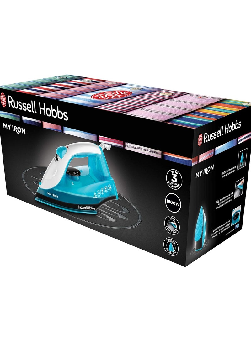 RUSSELL+HAZEL Russell Hobbs (25580) My Iron Steam Iron - 1800W, Ceramic Soleplate, 260ml Tank, 2m Cord, Self-Clean, Blue/White - 1-Year Warranty - Image 4