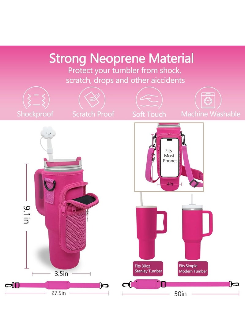 JOSQUEWNN 12 Pieces Accessory Set for Stanley Cup 40 oz Tumbler with Handle Including Cloud Straw Cover, Replacement Straw, Boot, Quencher H2.0 Spill Stopper, Cleaning Brush, and Strap Holder,Red. - Image 2