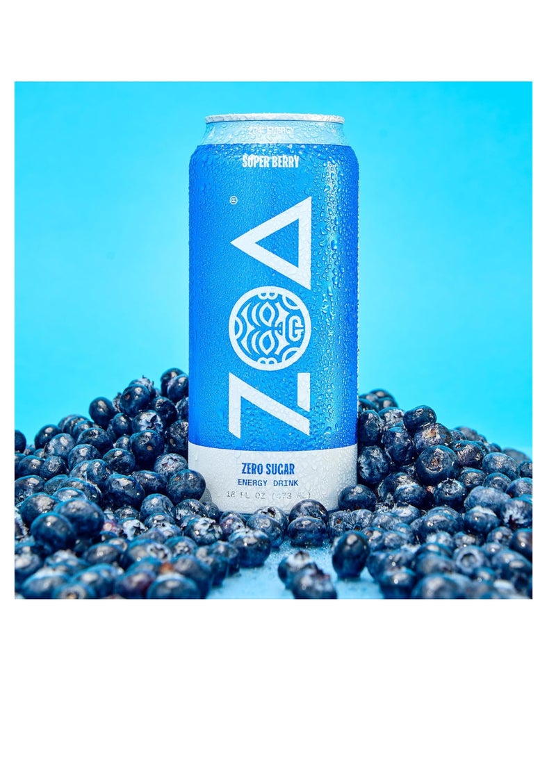 ZOA Super Berry Zero Sugar Vitamins Electrolytes Gluten Free And Keto Friendly Energy Drink 16 Fl Oz - Image 1