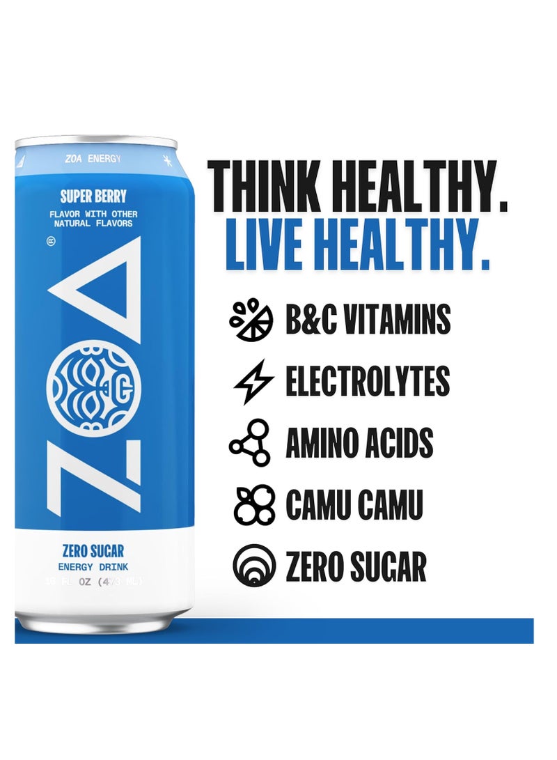 ZOA Super Berry Zero Sugar Vitamins Electrolytes Gluten Free And Keto Friendly Energy Drink 16 Fl Oz - Image 3