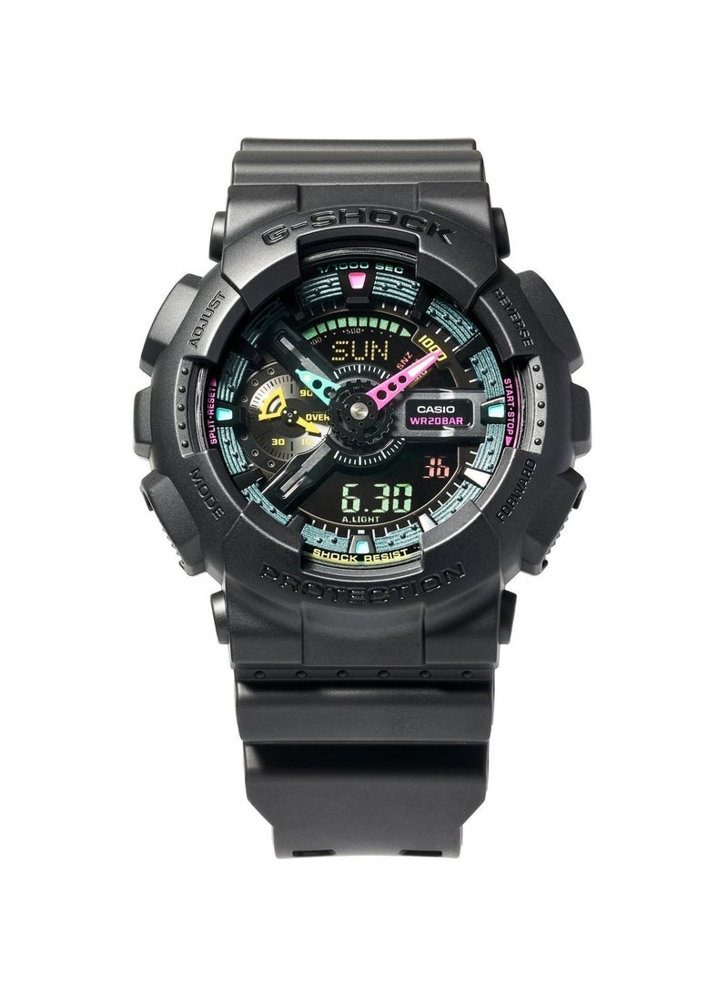 كاسيو ساعة كاسيو G-Shock GA-110MF-1A الرياضية للرجال، علبة سوداء مطفية وقرص ألوان النيون المتعددة، عرض تناظري ورقمي مزدوج، حزام راتنج مقاوم للصدمات، ساعة متعددة الوظائف - Image 4