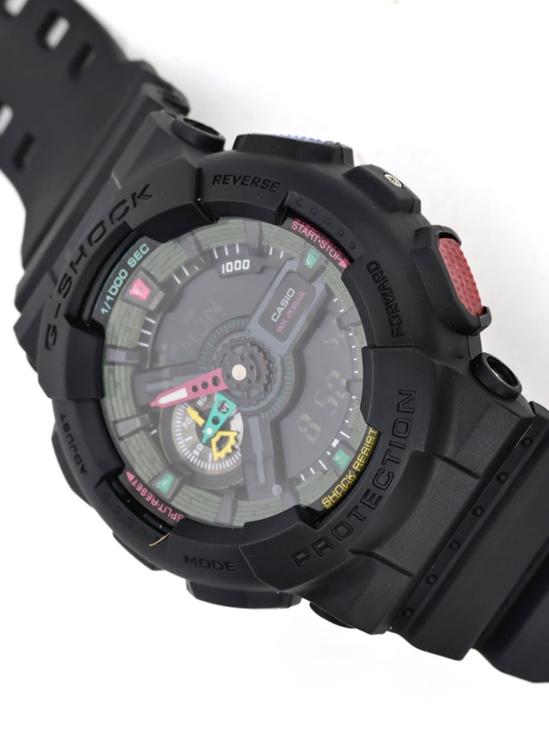 كاسيو ساعة كاسيو G-Shock GA-110MF-1A الرياضية للرجال، علبة سوداء مطفية وقرص ألوان النيون المتعددة، عرض تناظري ورقمي مزدوج، حزام راتنج مقاوم للصدمات، ساعة متعددة الوظائف - Image 5