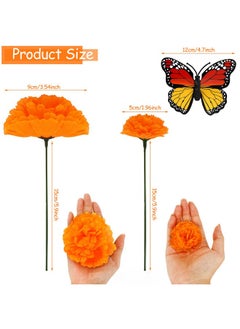 HOWAF HOWAF 50pcs Day of The Dead Decorations Set, 40pcs Orange Marigold Flower with Stems and for Dia De Los Muertos Diwali Indian Home Decor Party Decorations  - Image 2